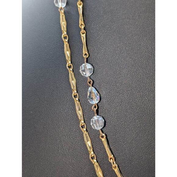 Vintage Glass Crystal Gold Tone Textured Chain Link 48" Long Strand Necklace - Picture 8 of 12